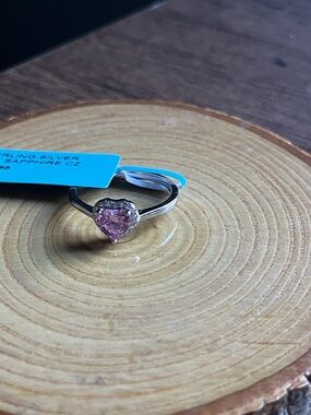 Sterling Silver Heart Ring with Pink Moissanite size 8